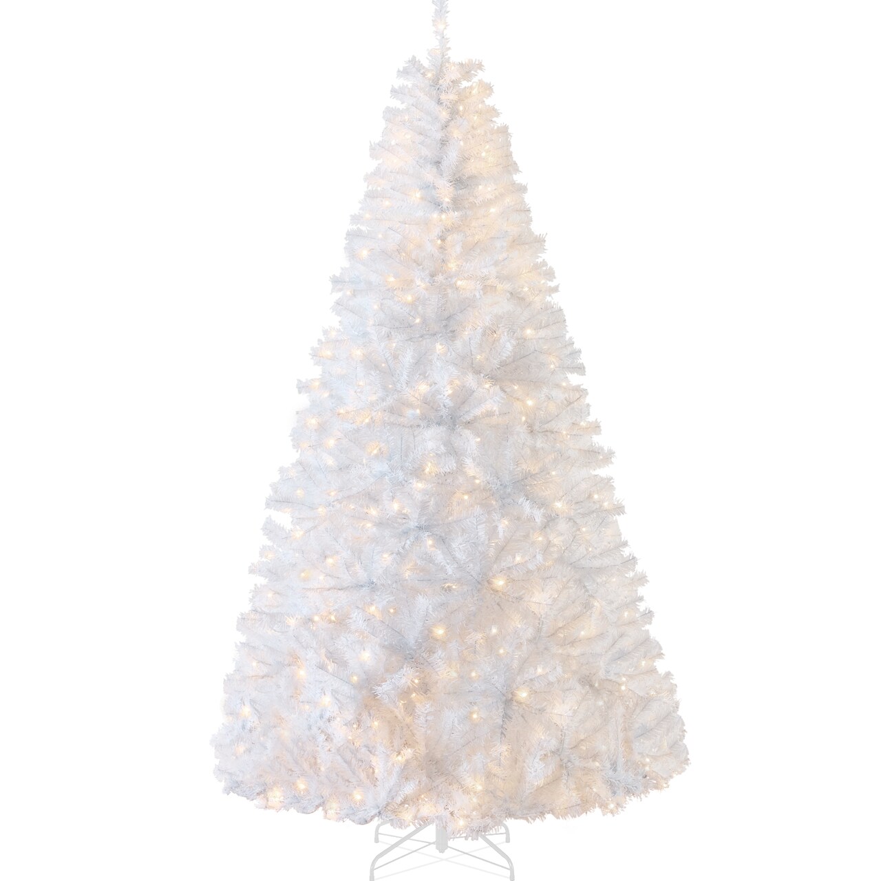 Best Choice Products Pre-Lit Premium Hinged White Artificial Christmas Pine Tree w/ Lights, Stand, PVC Branch Tips